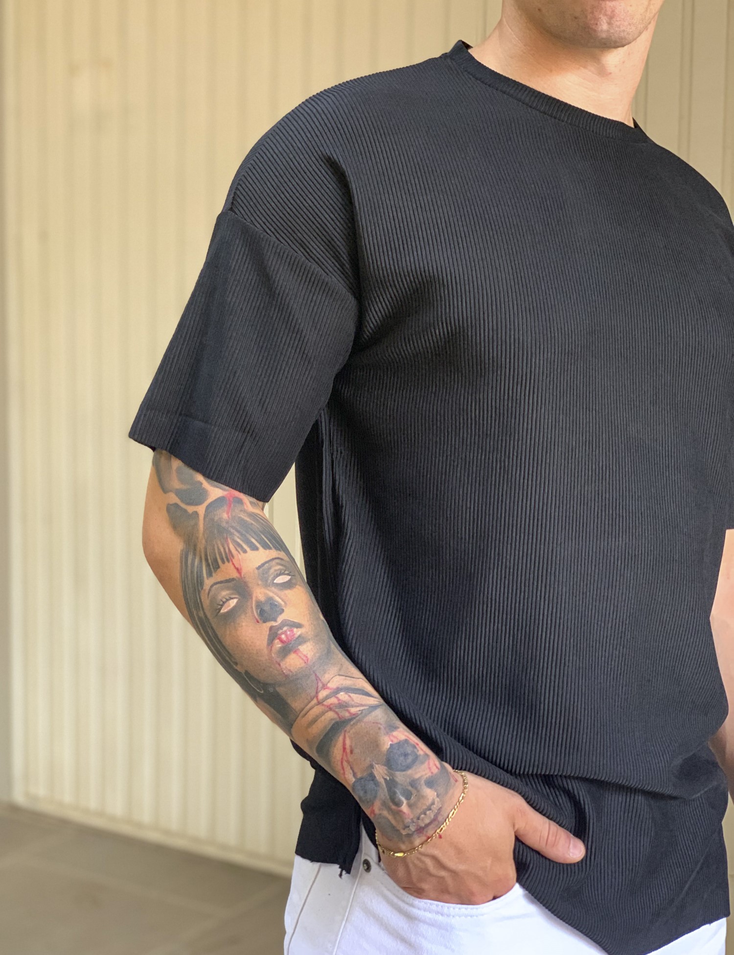 Ανδρικό μαύρο κοντομάνικο ανάγλυφο σχέδιο TST1793M φωτογραφία